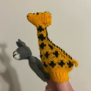Yellow and Gray Knitted Animal Finger Puppets